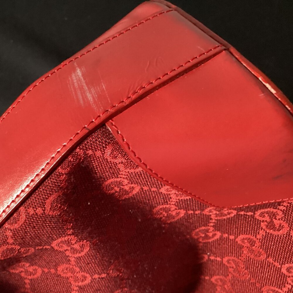 RED leather and canvas handbag - Picture 5 of 5